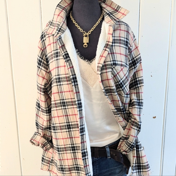 Oversized Boyfriend flannel "shacket" fleece lined XL - Picture 2 of 10